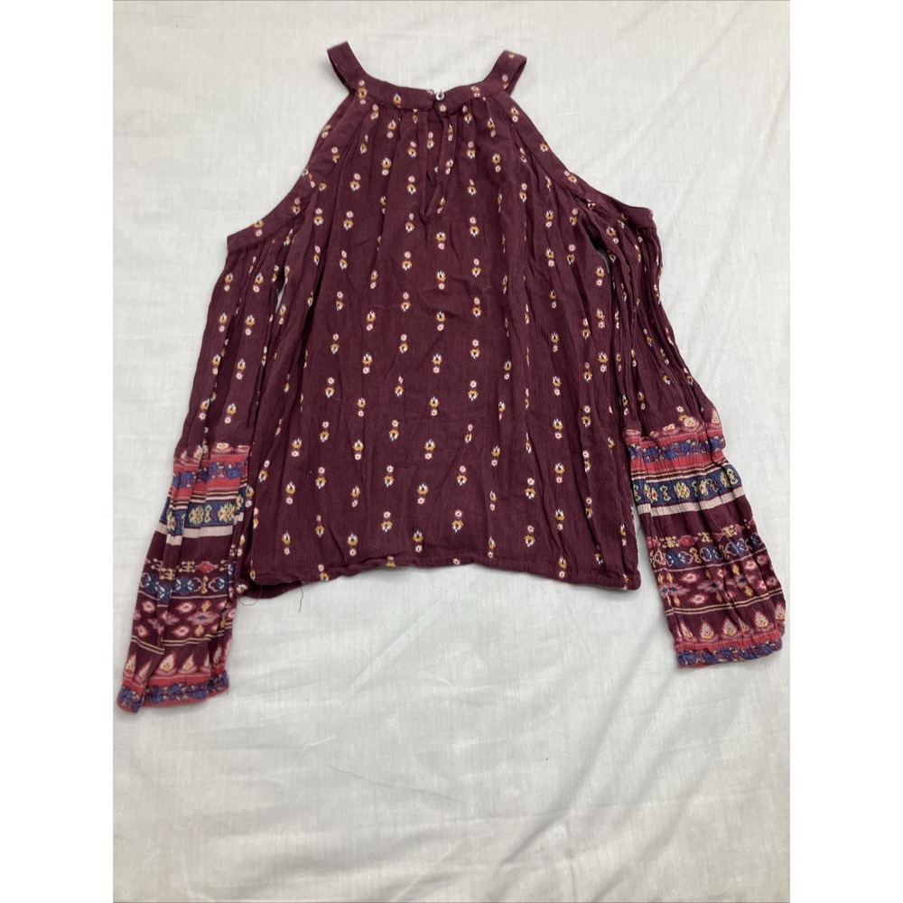 Hollister Top Women's S Burgundy Flower Pattern Long Sleeve - Picture 2 of 6